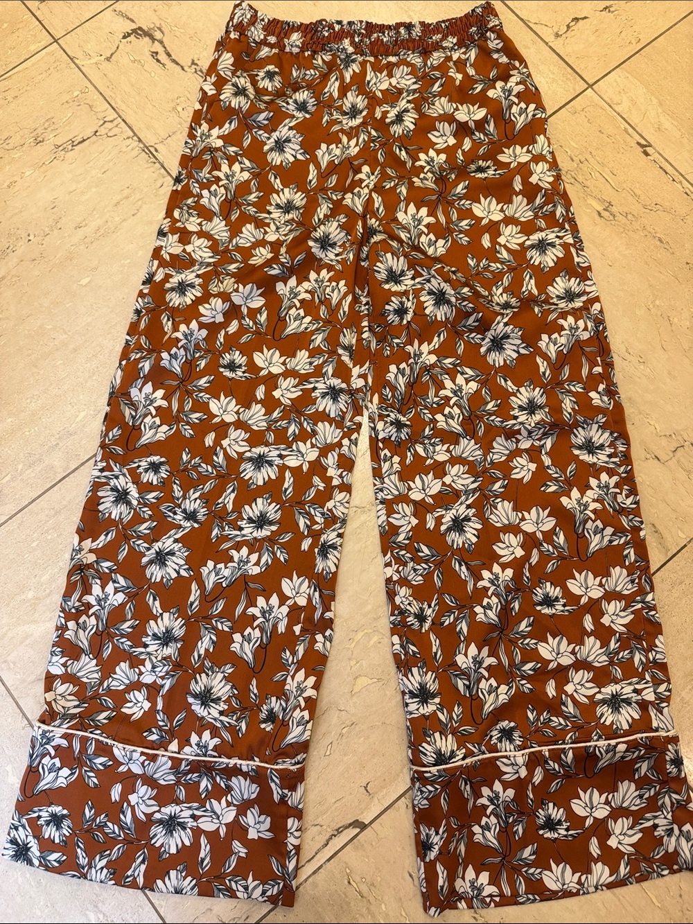 La Ligne Rust Floral Wide-Leg Pants